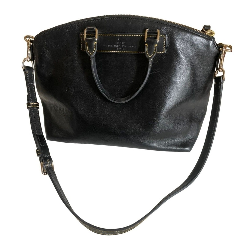 Dooney & Bourke Black Florentine Vacchetta Leather Satchel Handbag Purse